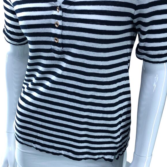 Chicos Womens Size 0 US 4 Small Polo Shirt Blue White Stripe Nautical 100% Linen - Picture 3 of 16
